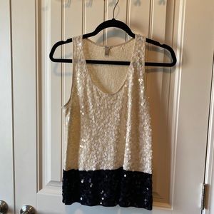 Ivory and black sequin top